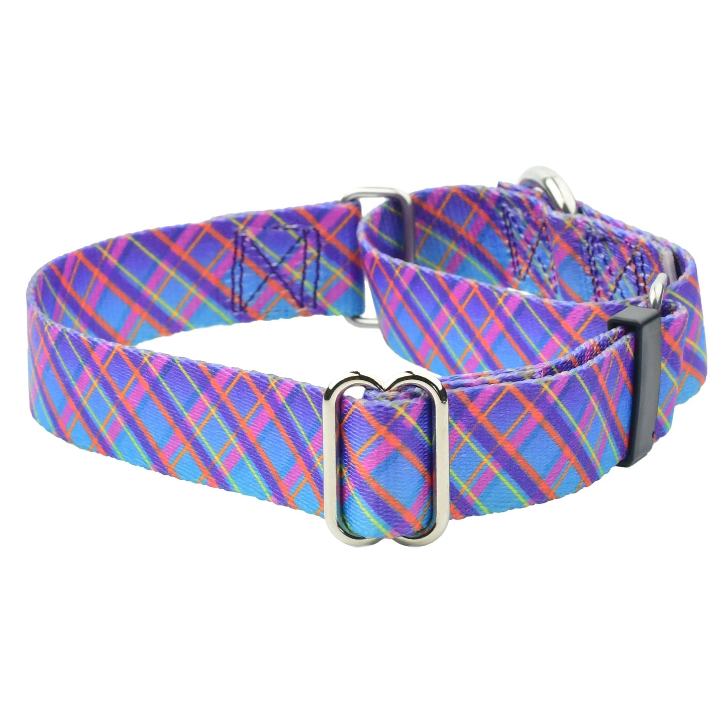 Twilight Glow Blue Plaid Martingale Dog Collar  EarthStyle