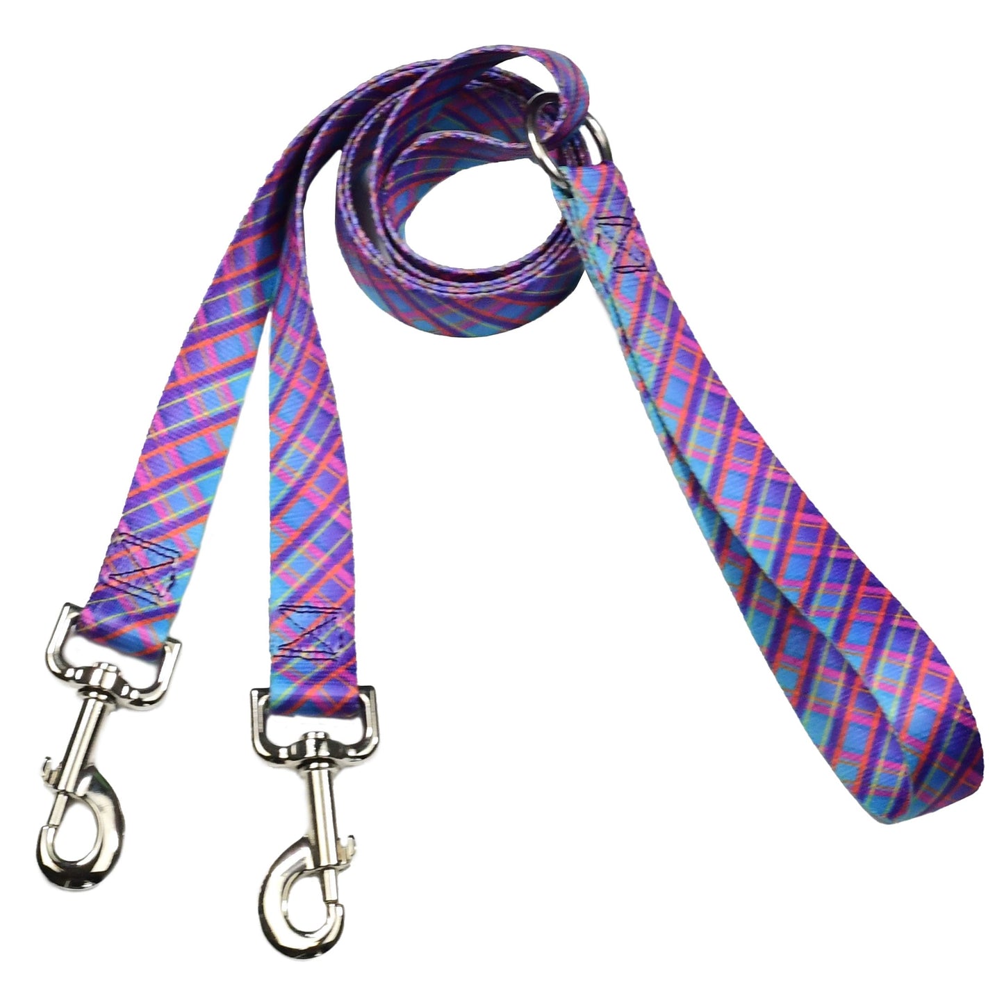 Twilight Glow Blue Plaid Double Connection Dog Leash  EarthStyle