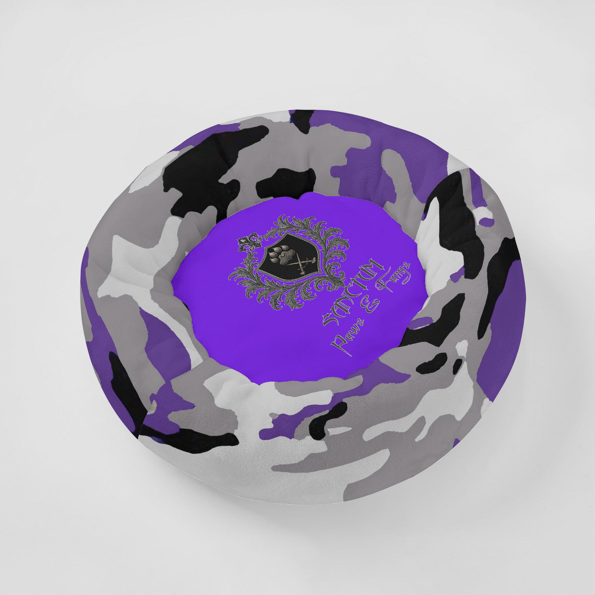 SPF Flannel Round Pet Bed (19X19in) - Purple Camo
