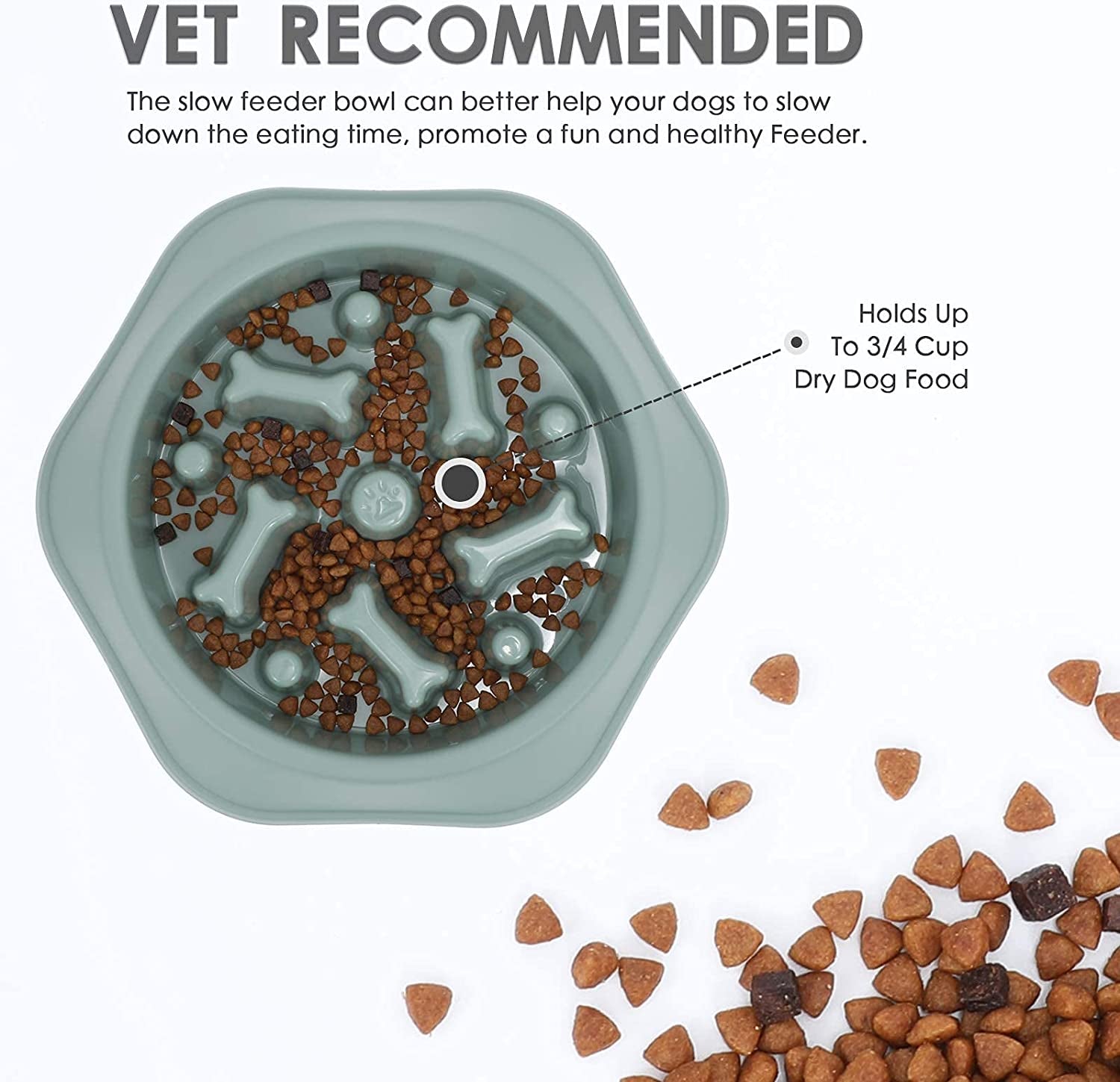 Interactive Slow Feeder Dog Bowl - Anti-Choking Puzzle Bowl for Healthy Eating, Green, 1.5 Cups/12 Oz