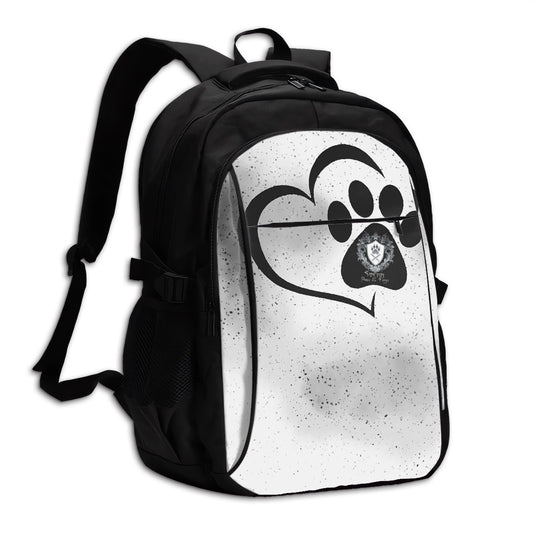 SPF Large Capacity Oxford Travel Backpack with USB White & Black