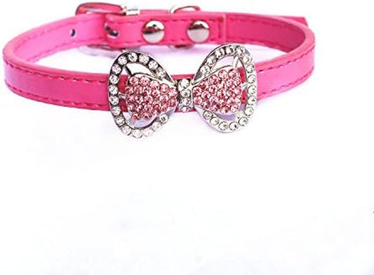 Sparkle in Style! 💖✨ Hot Pink Rhinestone Bow Tie Collar for Small Dogs & Kittens 🐾 Perfect for Fashionable Furry Friends! 🐶🐱 #PetFashion #CutePets