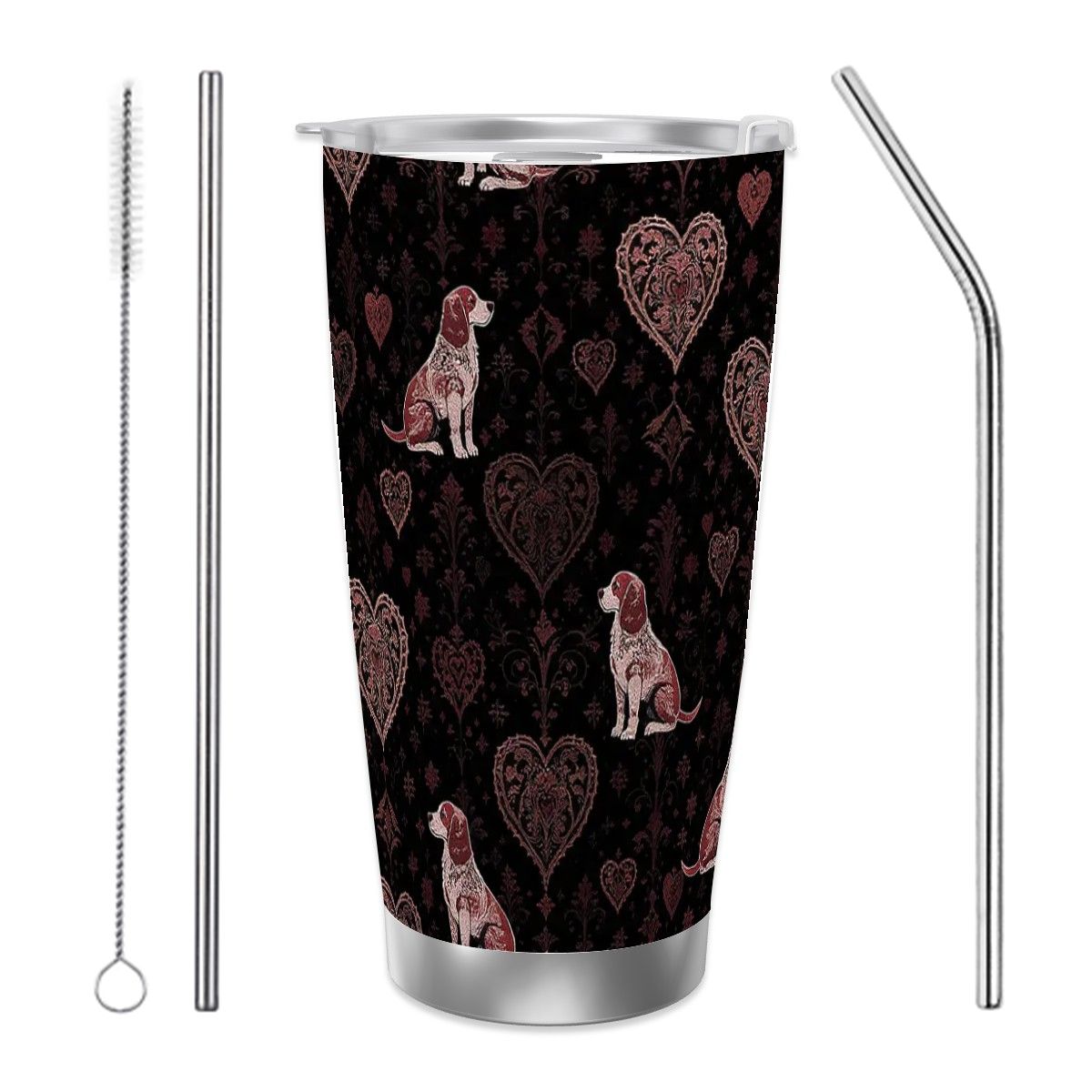 Dogs Love Travel Coffee Mug (20oz) with Silver Edge (Collection-1)