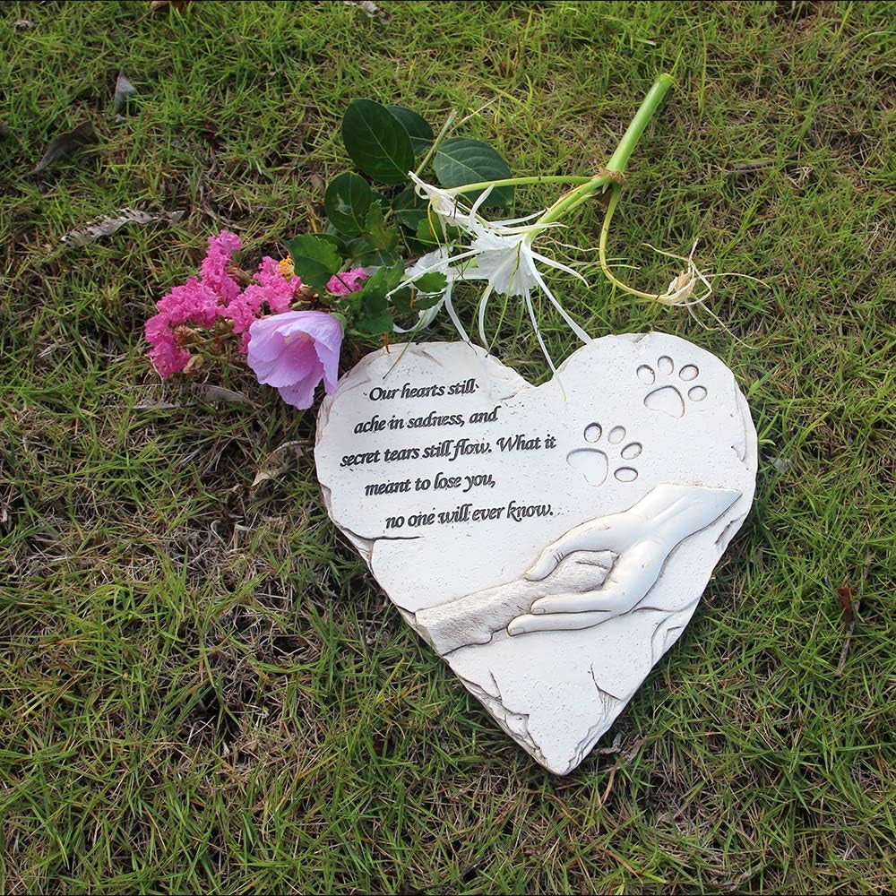 Heartfelt New York Dog Pet Memorial Stone - Hand-Painted Heart-Shaped Tribute with Sympathy Poem & Paw Design (White)
