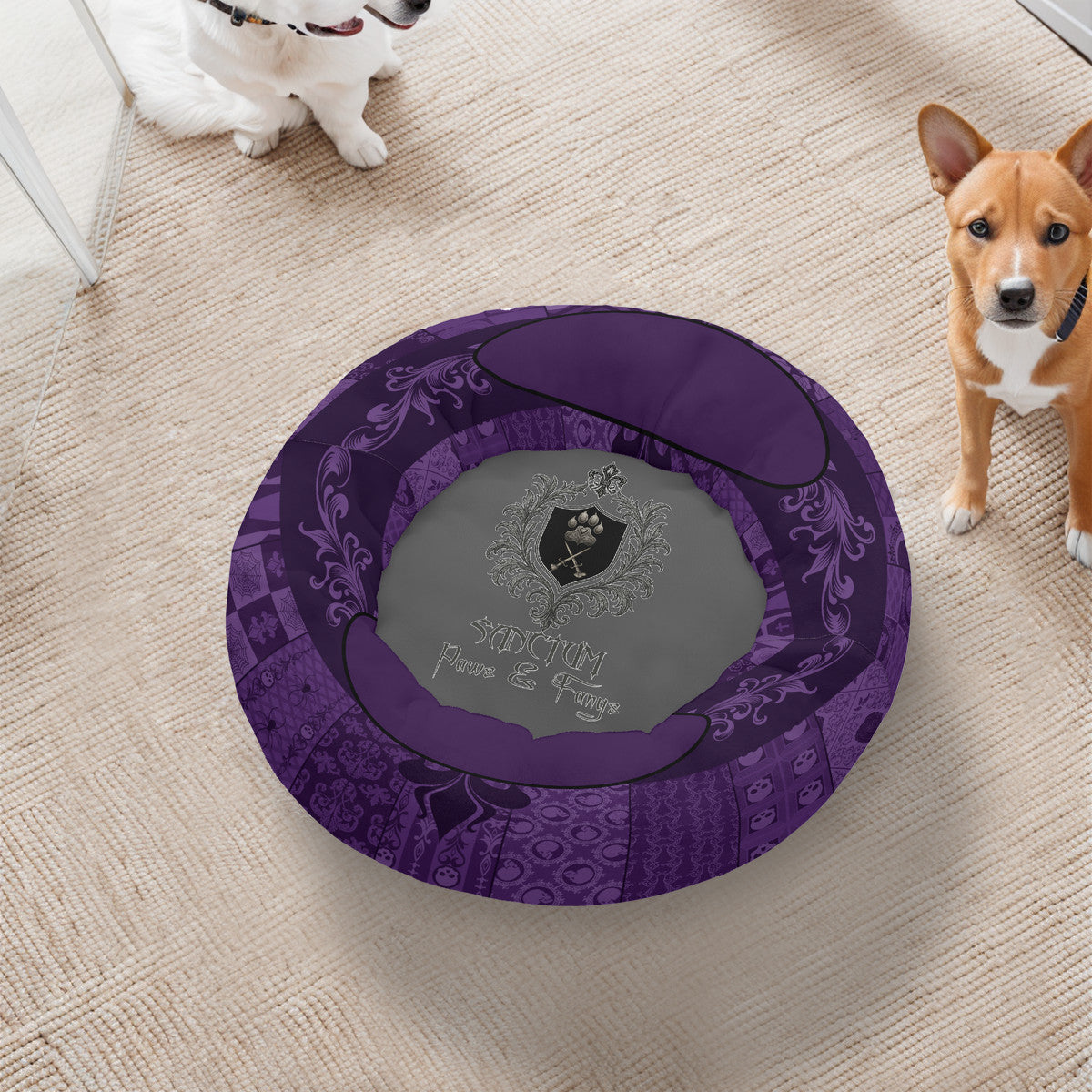 SPF Flannel Round Pet Bed (19X19in) - Purple Gothic Elegance
