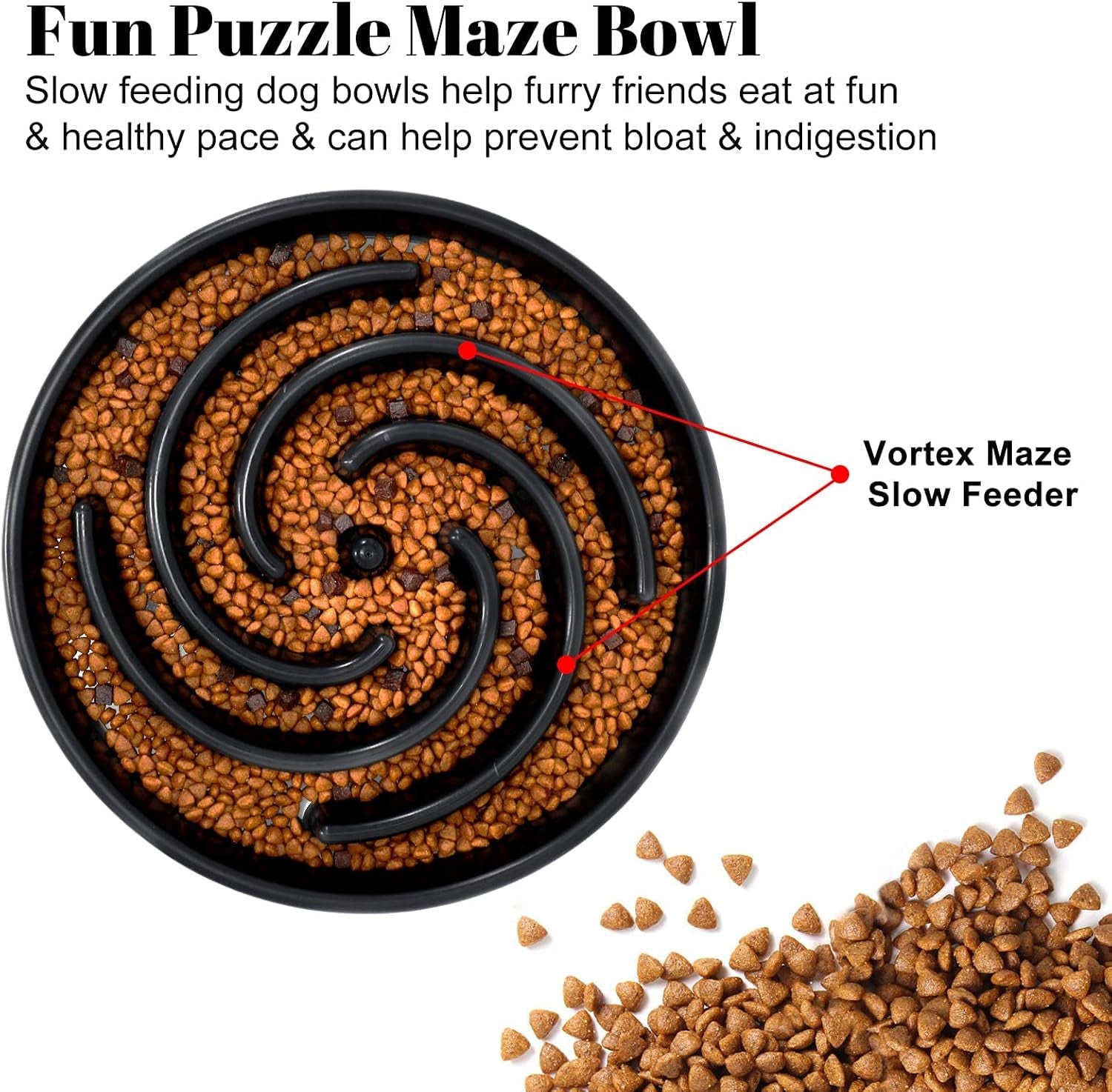 Interactive Slow Feeder Dog Bowl - Non-Slip Maze Puzzle for Large & Medium Dogs - Prevent Bloat & Choking - Healthy Feeding Solution in Black