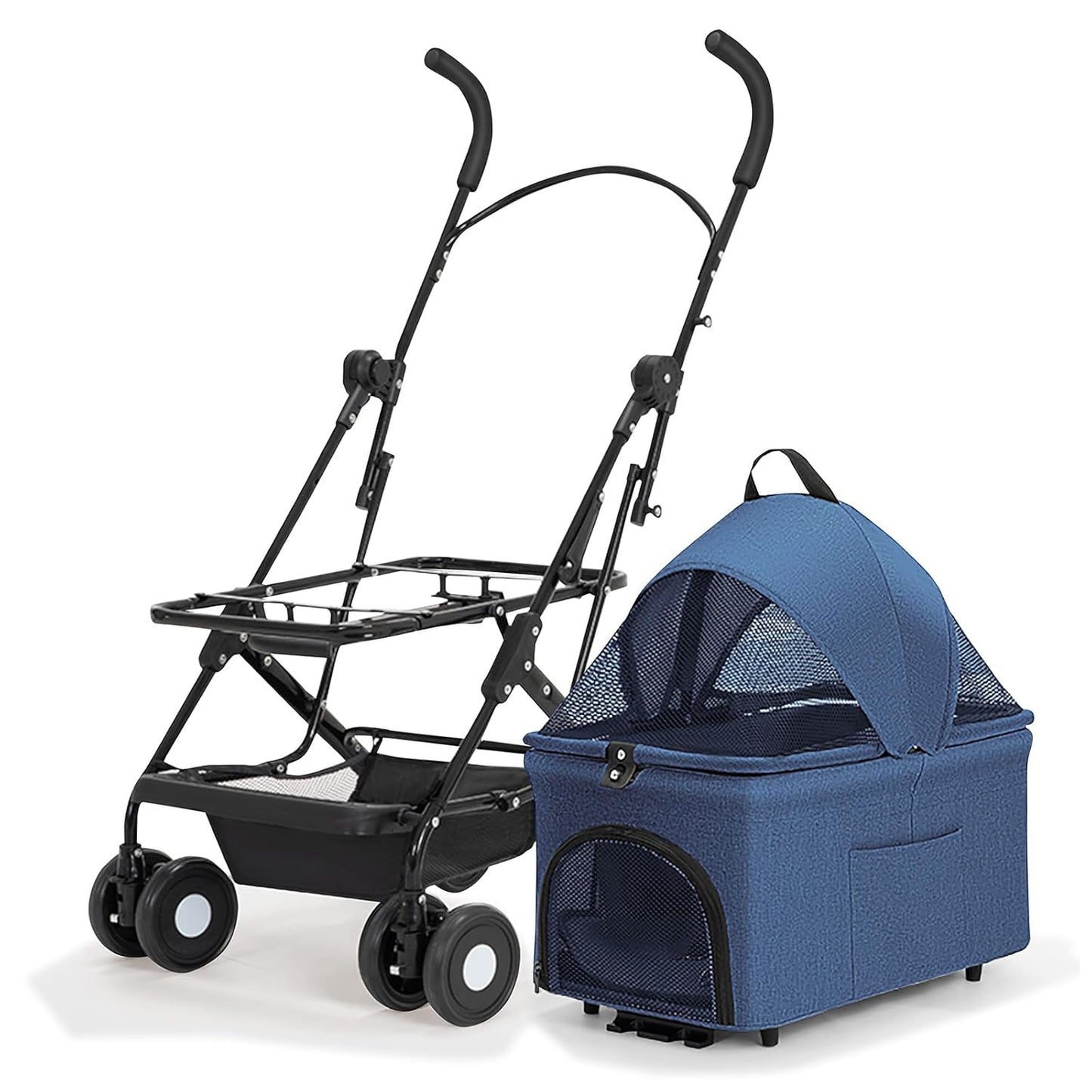 3 in 1 Dog Stroller 4 Wheels Folding Pet Stroller with Detachable Carrier Multifunction Dog Travel Carrier Portable Pet Jogging Stroller for Medium Small Dogs Cats (Blue)
