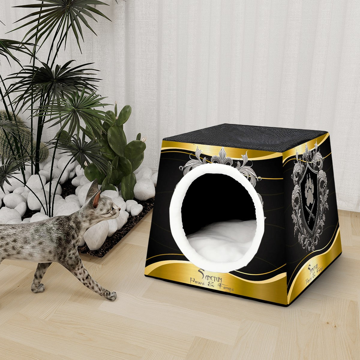 SPF Space Capsule Pet Bed - Black & Gold2