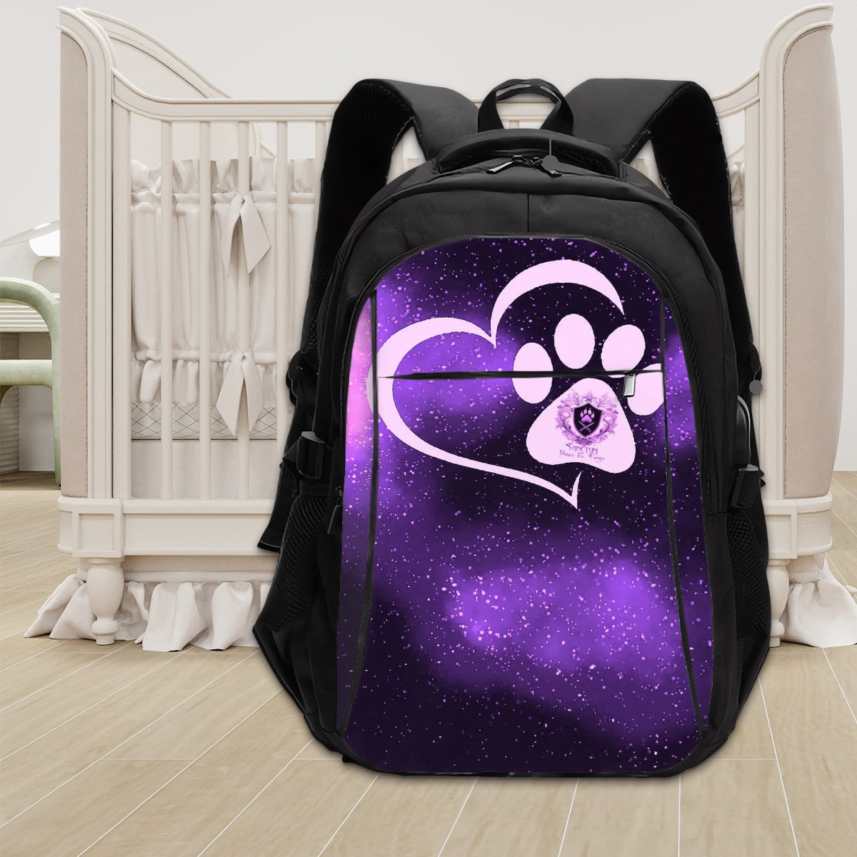 SPF Large Capacity Oxford Travel Backpack with USB Purple & Black