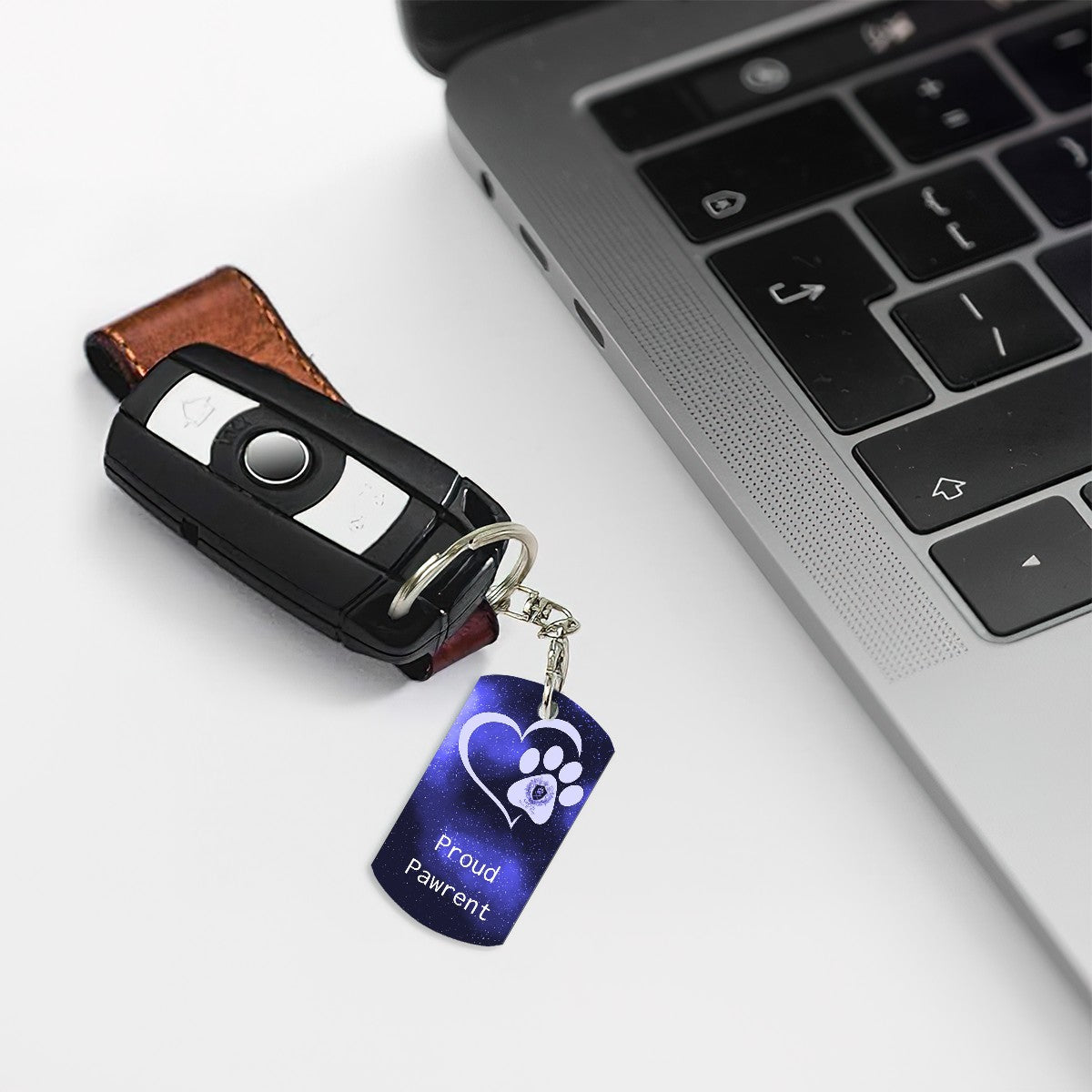 SPF Rectangular Metal Keychain - Proud Pawrent - Blue