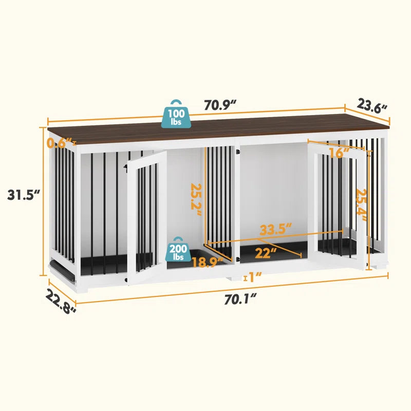 Large Dog Crate Furniture with Tray and Divider