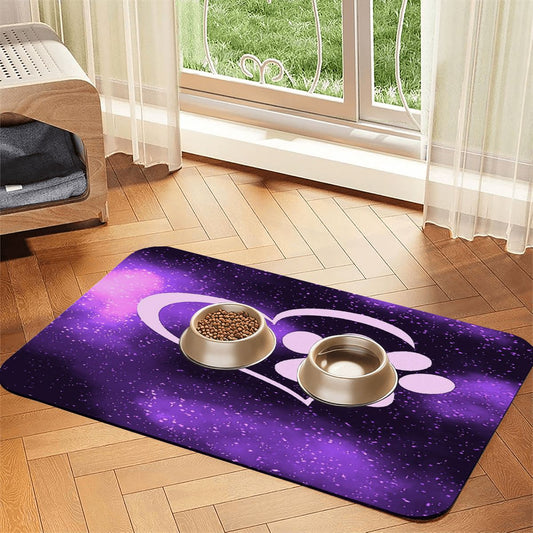 SPF Leather Waterproof Dog Food Mat - Purple