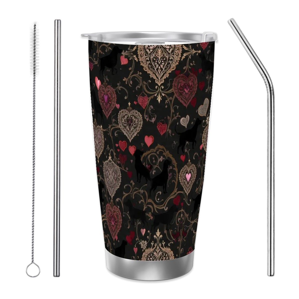 Dogs Love Travel Coffee Mug with Single Silver Edge (20oz) (Collection-2)