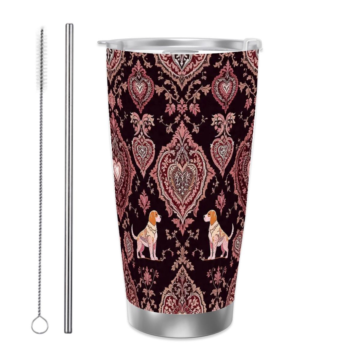 Dogs Love Travel Coffee Mug (20oz) with Silver Edge (Collection-1)