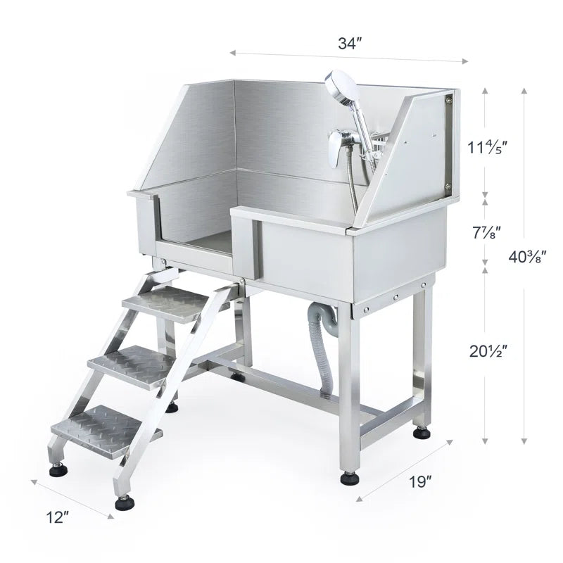 34" Pet Grooming Tub Dog Bathtub Stainless Steel