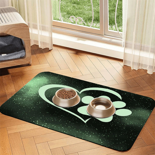 SPF Leather Waterproof Dog Food Mat - Green