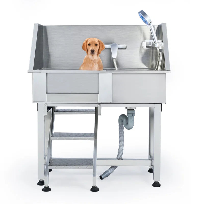 34" Pet Grooming Tub Dog Bathtub Stainless Steel