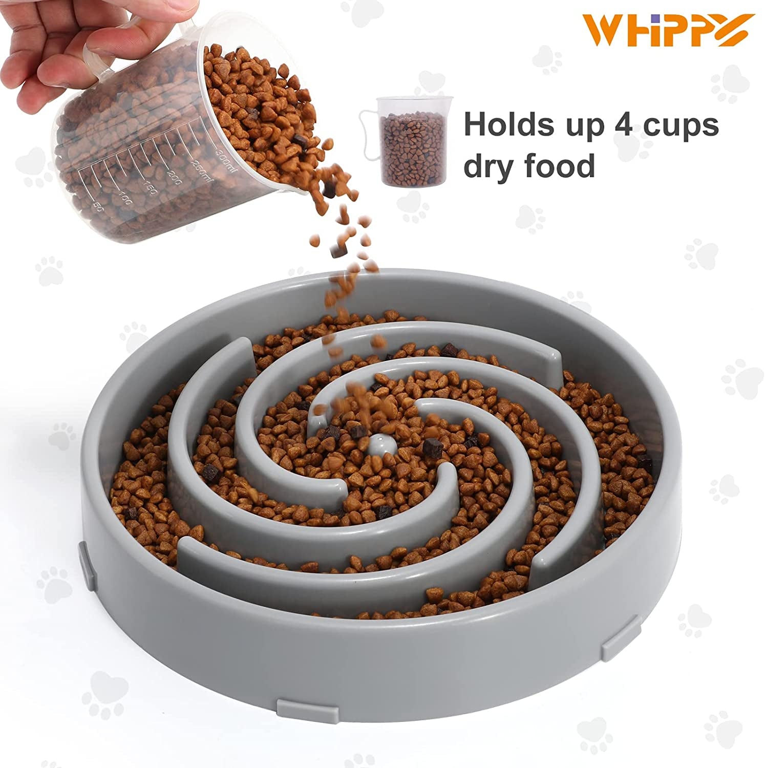 Interactive Slow Feeder Bowl for Large and Medium Dogs - Non-Slip Maze Design to Prevent Bloating and Choking, Light Gray
