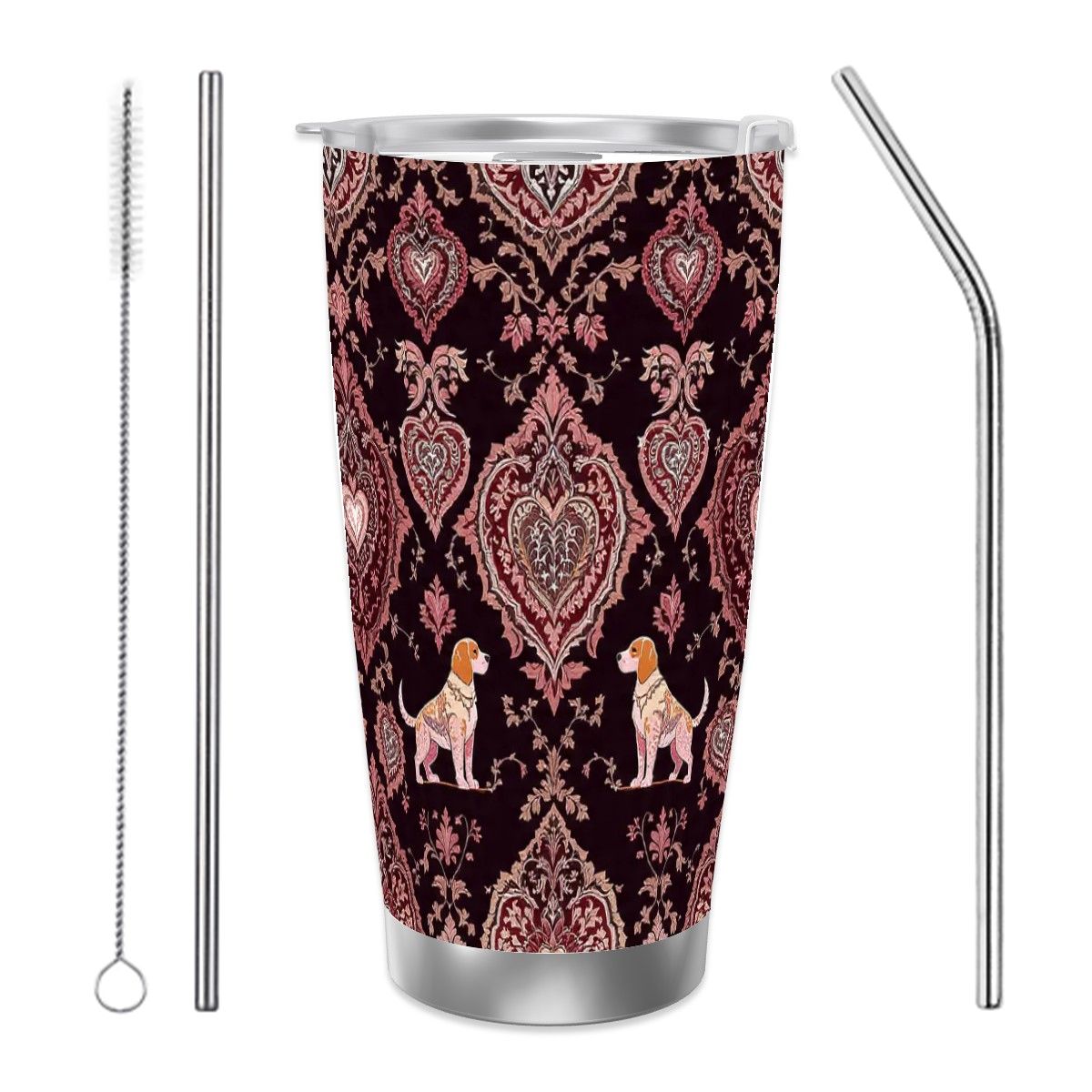 Dogs Love Travel Coffee Mug (20oz) with Silver Edge (Collection-1)