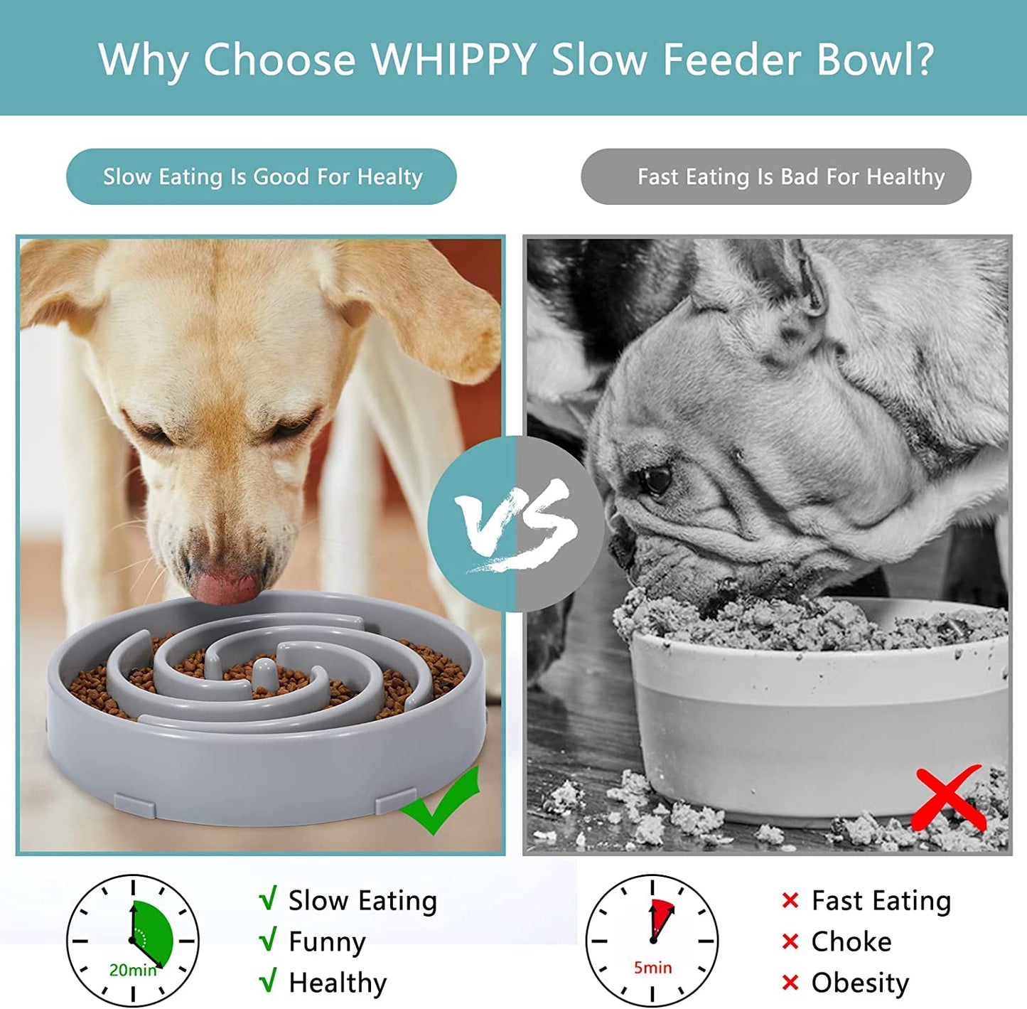 Interactive Slow Feeder Bowl for Large and Medium Dogs - Non-Slip Maze Design to Prevent Bloating and Choking, Light Gray
