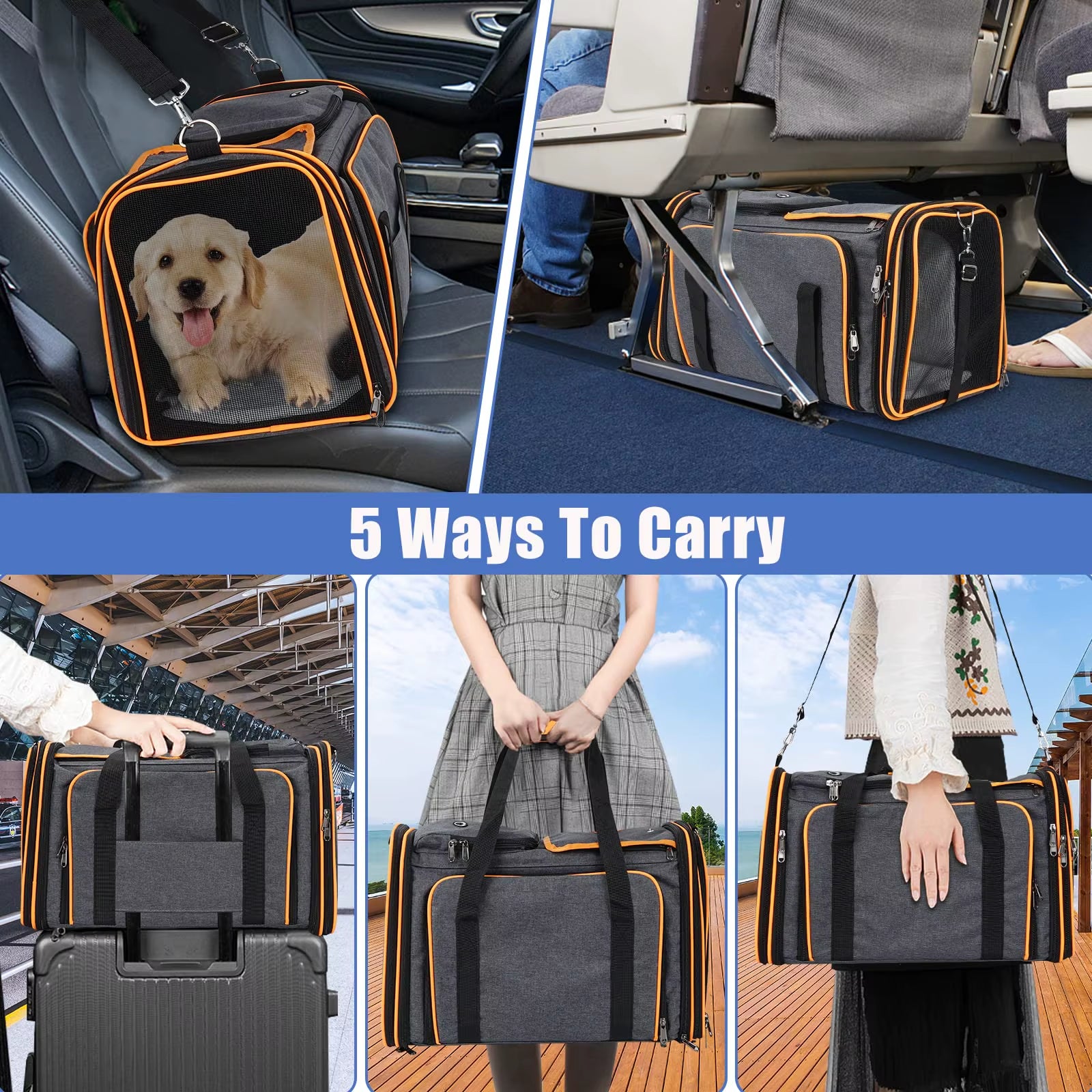 Airline Approved Expandable Soft-Sided Pet Carrier with Removable Fleece Pad and Pockets, for Cats/Puppy Travel Pet Carriers