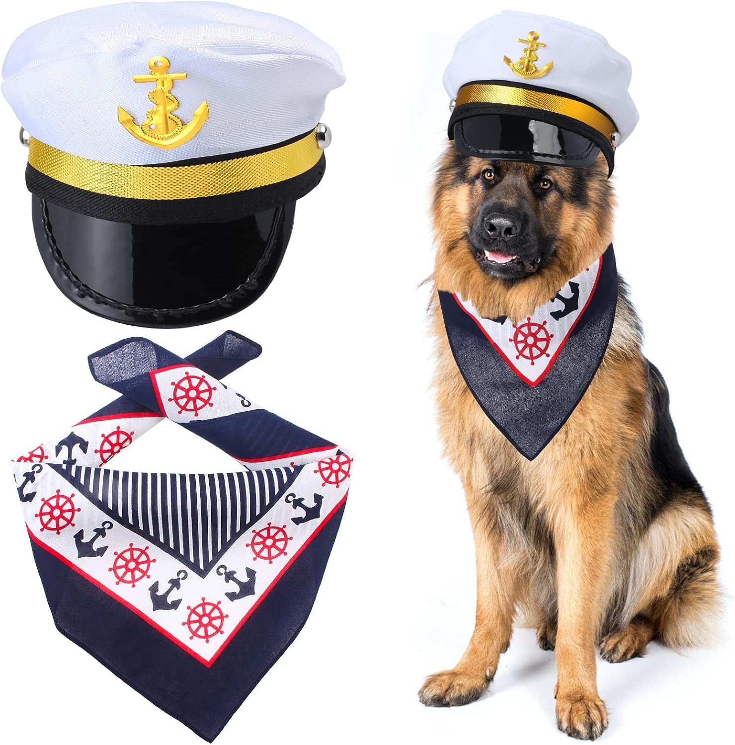 Adorable Pet Sailor Costume Set: Captain Hat & Anchor Bandana for Your Furry Friends! Perfect for Halloween & Cosplay! 🐾⚓️