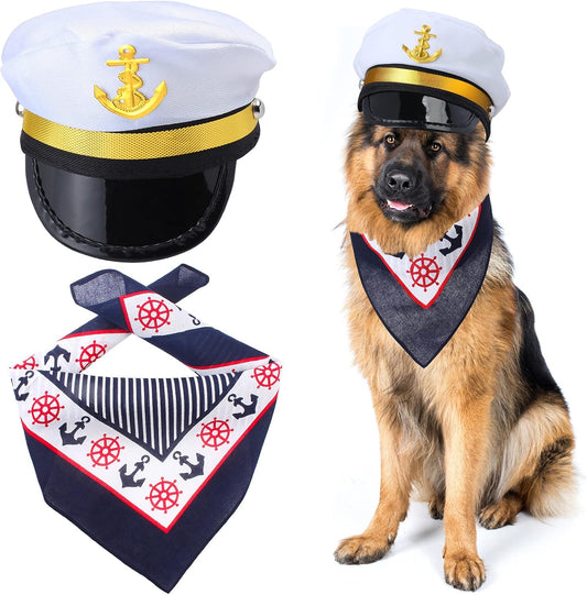 Adorable Pet Sailor Costume Set: Captain Hat & Anchor Bandana for Your Furry Friends! Perfect for Halloween & Cosplay! 🐾⚓️