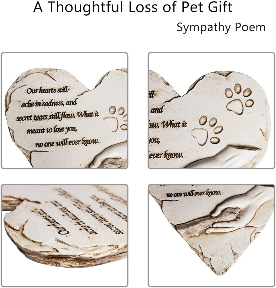 Heartfelt New York Dog Pet Memorial Stone - Hand-Painted Heart-Shaped Tribute with Sympathy Poem & Paw Design (White)