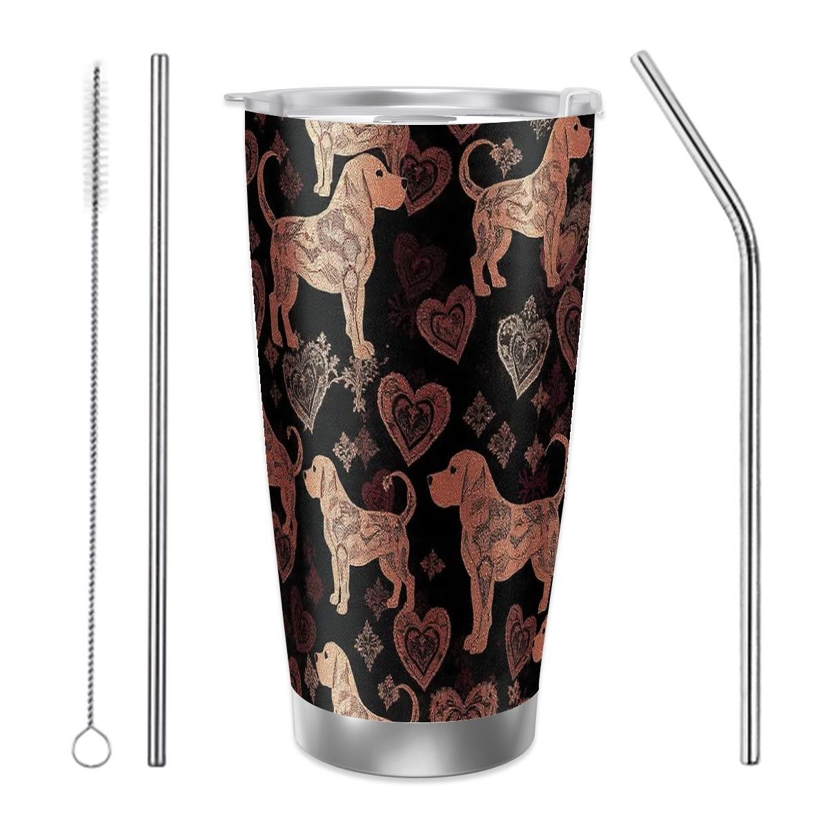 Dogs Love Travel Coffee Mug with Single Silver Edge (20oz) (Collection-2)