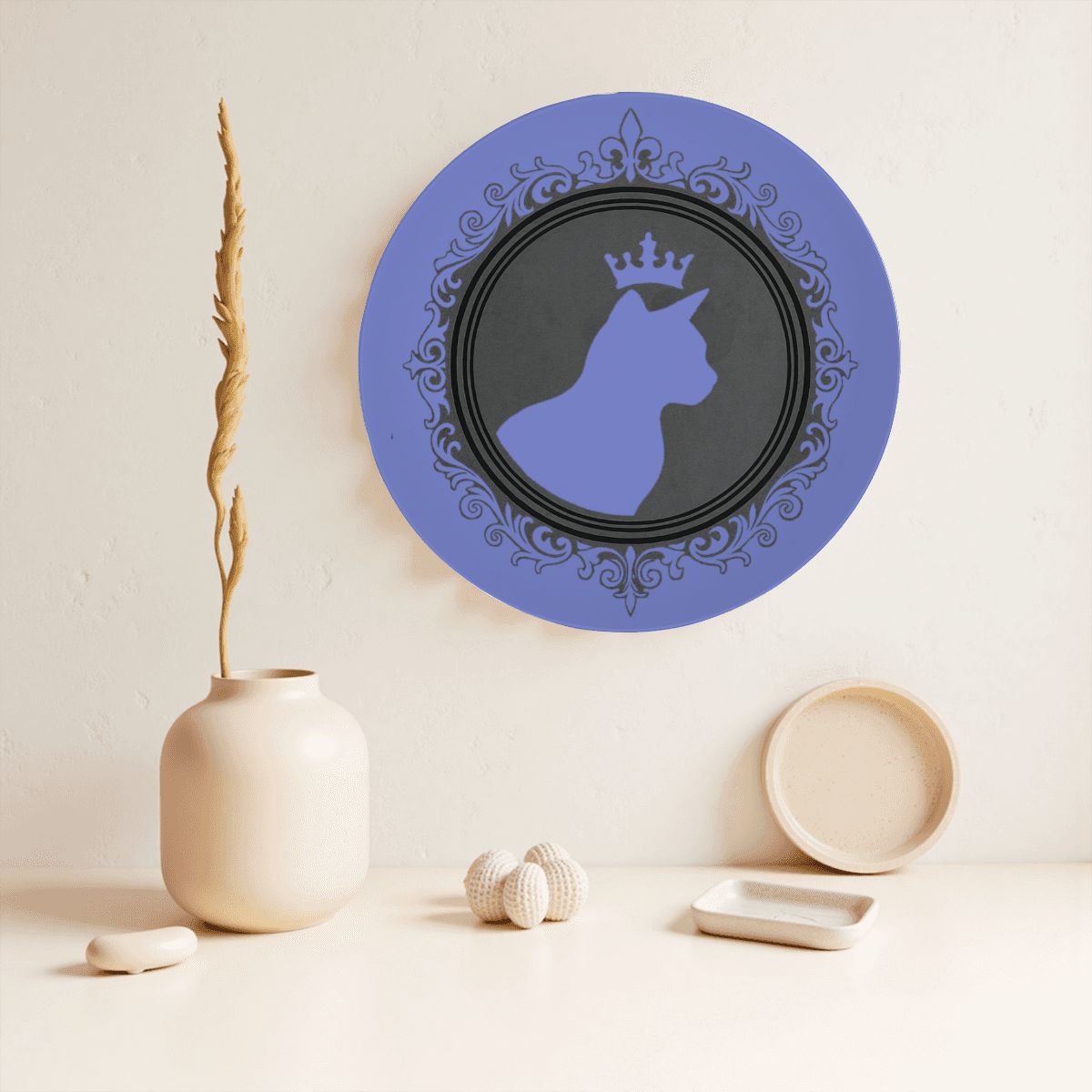 SPF Decorative Plate (King Cat Outline) - Navy Blue