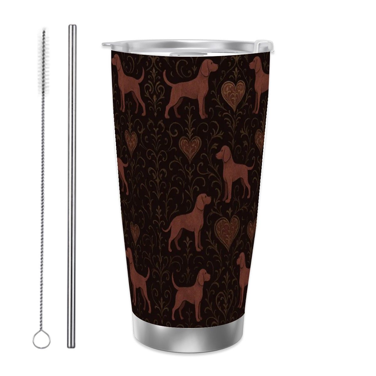 Dogs Love Travel Coffee Mug (20oz) with Silver Edge (Collection-1)