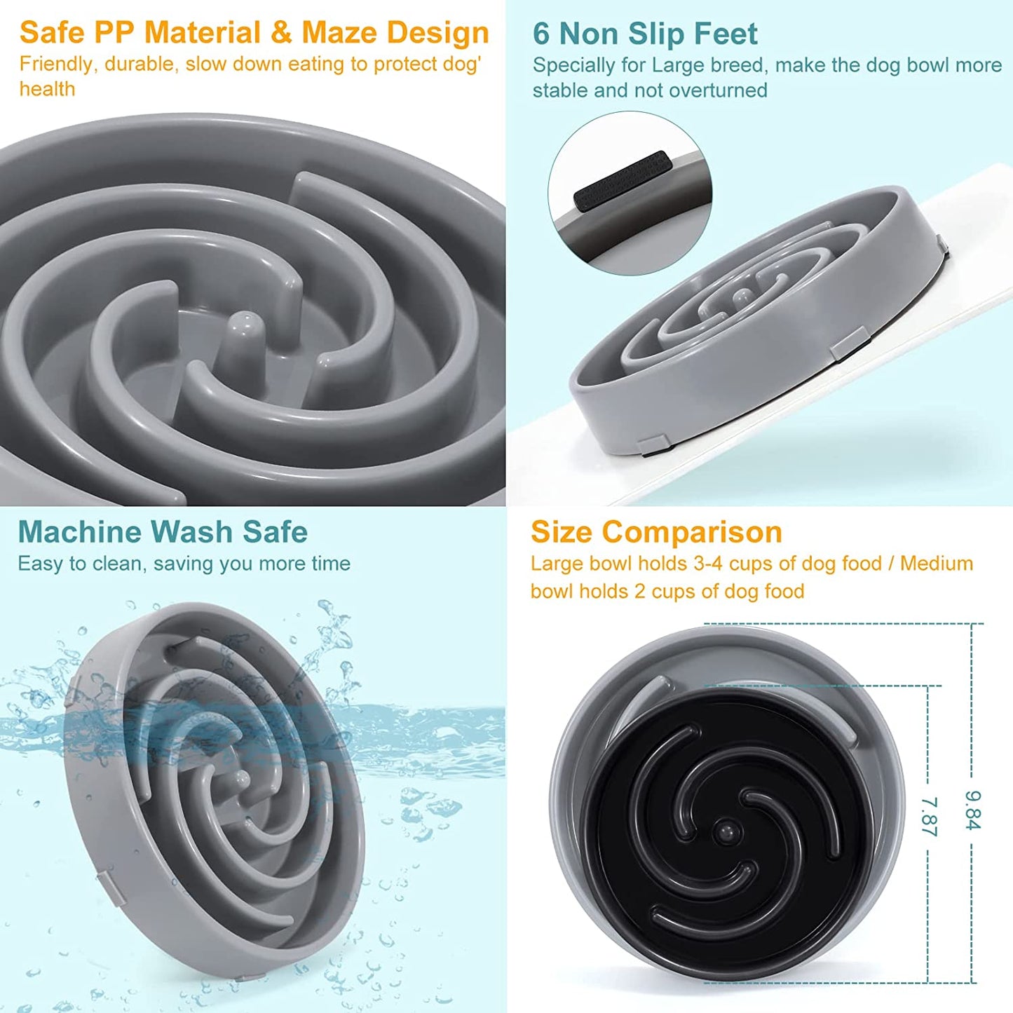 Interactive Slow Feeder Bowl for Large and Medium Dogs - Non-Slip Maze Design to Prevent Bloating and Choking, Light Gray