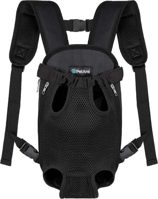 Comfortable Adjustable Dog Carrier Backpack - Ventilated Front Chest Pack for Hiking & Travel, Perfect for Small Dogs & Cats (5-9 lbs) - Stylish Black Design