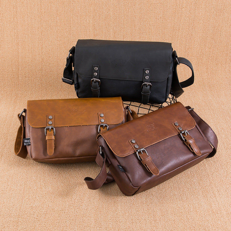 Men's PU Leather Retro Flip Literary Shoulder Bag