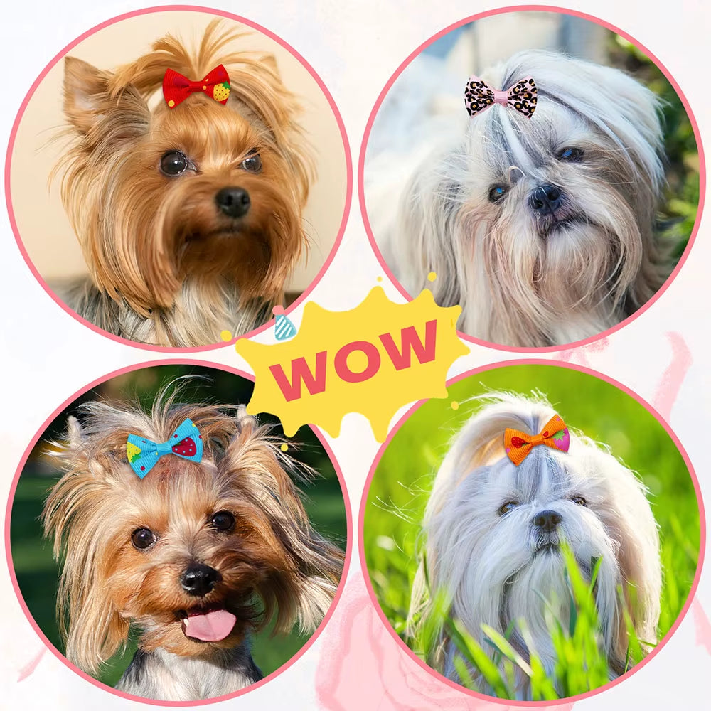 100PCS Dog Bows New Mixed Colors Puppy Bows Pet Dog Supplies with Rubber Bands Handmade Pet Grooming Accessories for Dogs