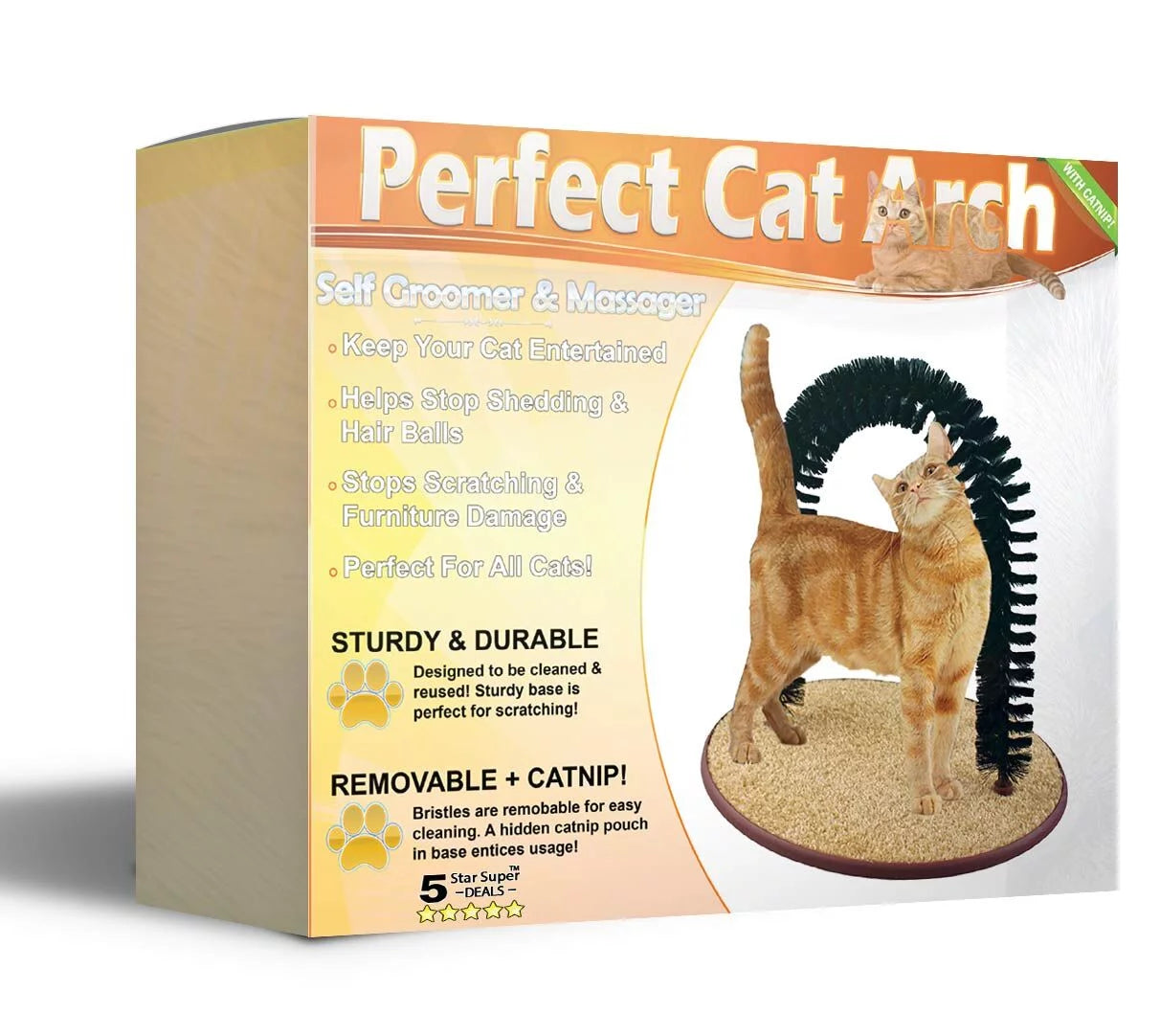 Ultimate Cat Self-Grooming Arch with Bristles & Catnip - Scratching, Brushing, and Massaging Fun!