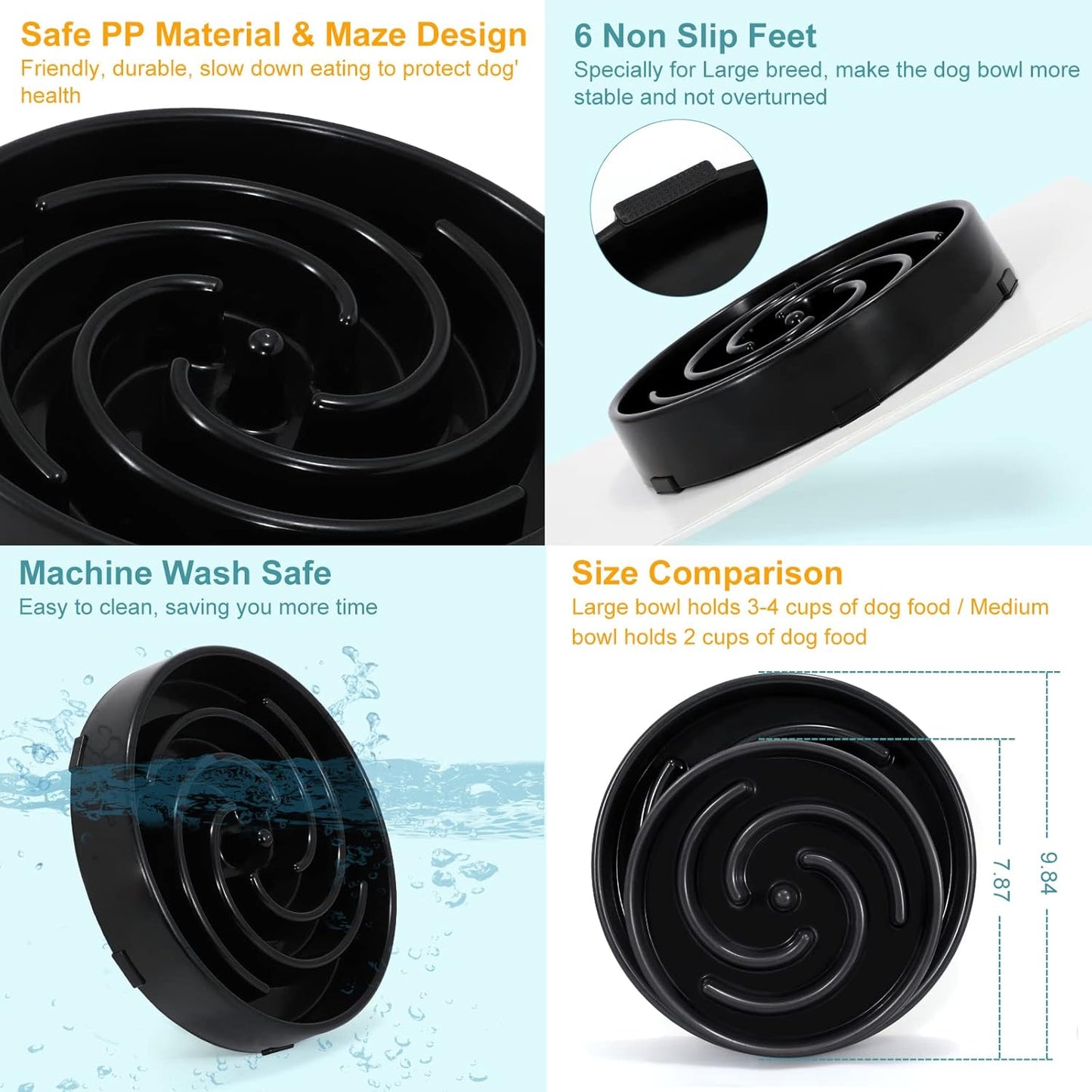 Interactive Slow Feeder Dog Bowl - Non-Slip Maze Puzzle for Large & Medium Dogs - Prevent Bloat & Choking - Healthy Feeding Solution in Black