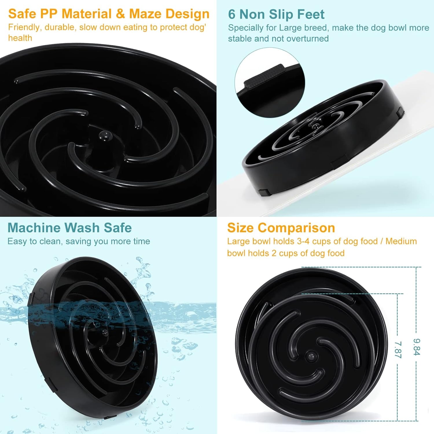 Interactive Slow Feeder Dog Bowl - Non-Slip Maze Puzzle for Large & Medium Dogs - Prevent Bloat & Choking - Healthy Feeding Solution in Black