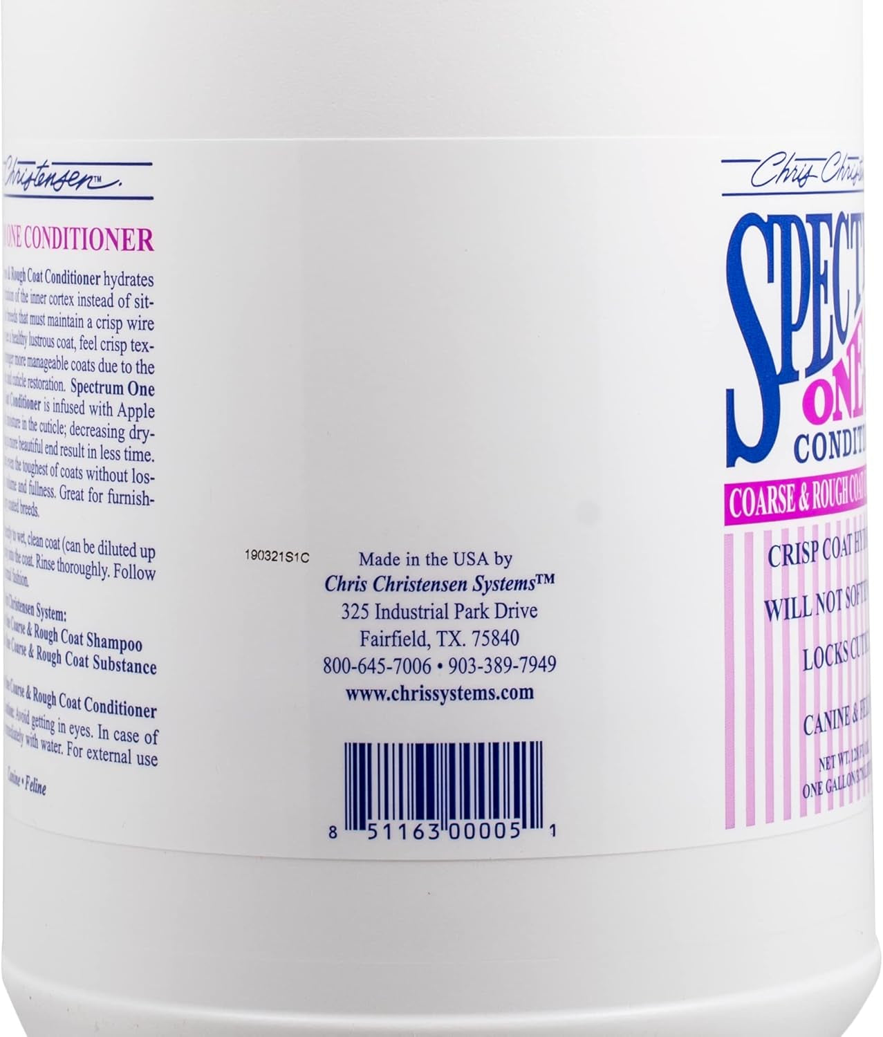 Spectrum One Ultra Concentrated Dog Conditioner, Makes up to 8 Bottles, Groom like a Professional, Maintains Inner Cortex Hydration, Coarse and Rough Coat, Made in the USA, 1Gal