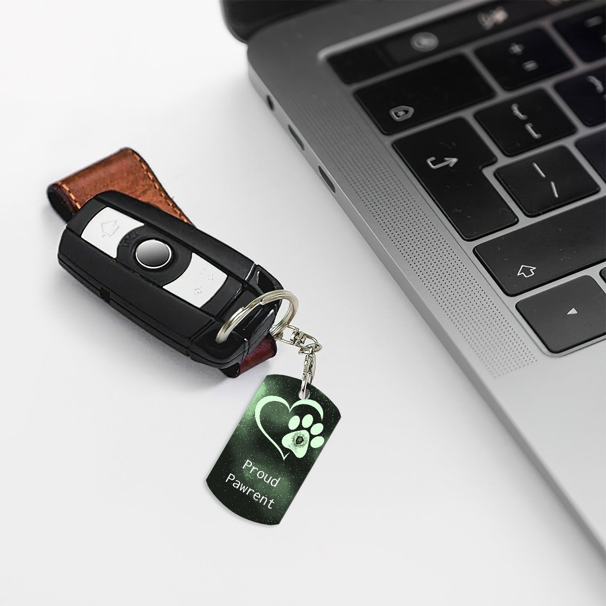 SPF Rectangular Metal Keychain - Proud Pawrent - Green
