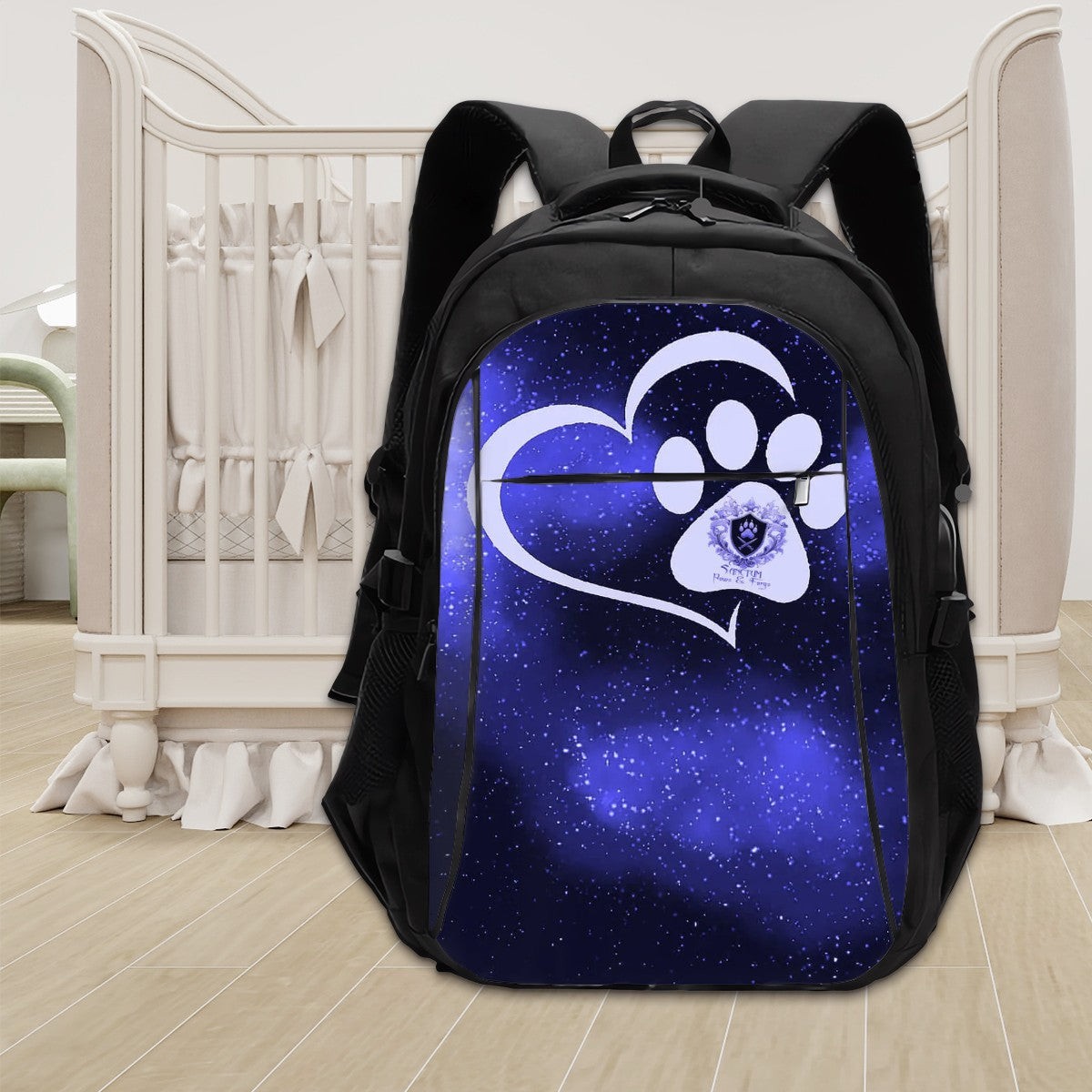 SPF Large Capacity Oxford Travel Backpack with USB Blue & White & Black