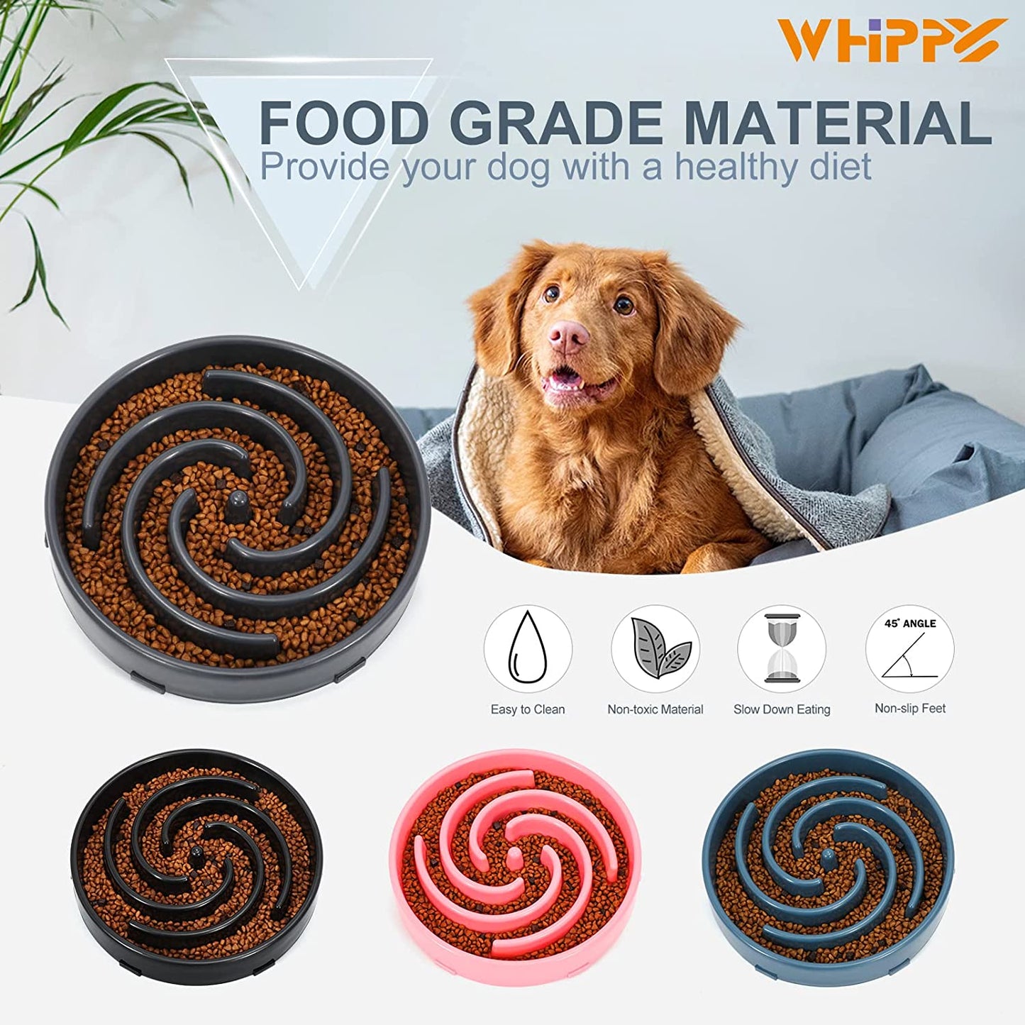 Interactive Slow Feeder Bowl for Large and Medium Dogs - Non-Slip Maze Design to Prevent Bloating and Choking, Light Gray