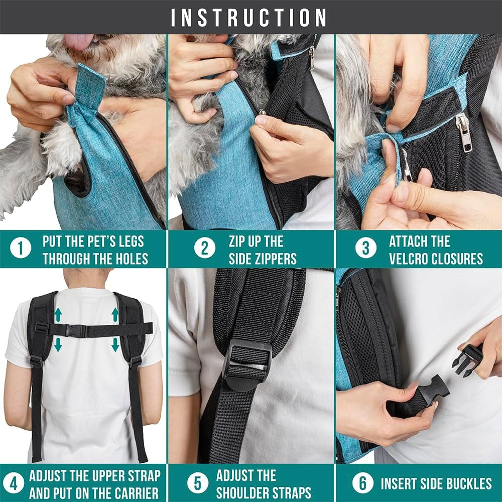 Comfortable Adjustable Dog Carrier Backpack - Ventilated Front Chest Pack for Hiking & Travel, Perfect for Small Dogs & Cats (5-9 lbs) - Stylish Black Design