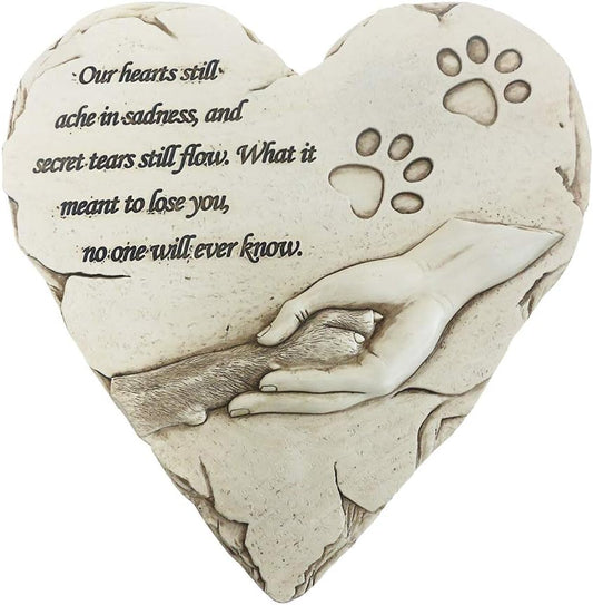 Heartfelt New York Dog Pet Memorial Stone - Hand-Painted Heart-Shaped Tribute with Sympathy Poem & Paw Design (White)
