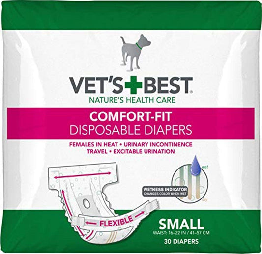 Comfort Fit Disposable Dog Diapers for Females - Leak-Proof & Absorbent - Small (16-22 Inch Waist) - 30 Count