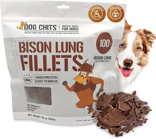 Bison Lung Fillets Dog and Puppy Treats - All Natural Grain and Chemical Free Training Chews - High Protein and Low Fat - Supports Dental Health - Made in the USA - Large 10 Oz Bag