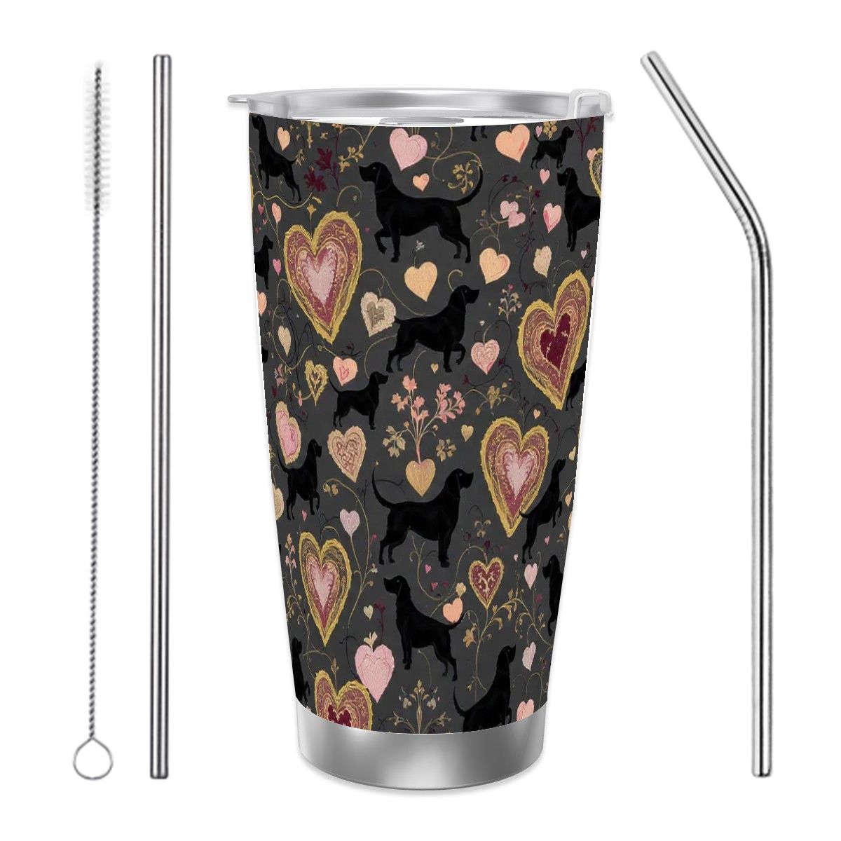 Dogs Love Travel Coffee Mug (20oz) with Silver Edge (Collection-1)