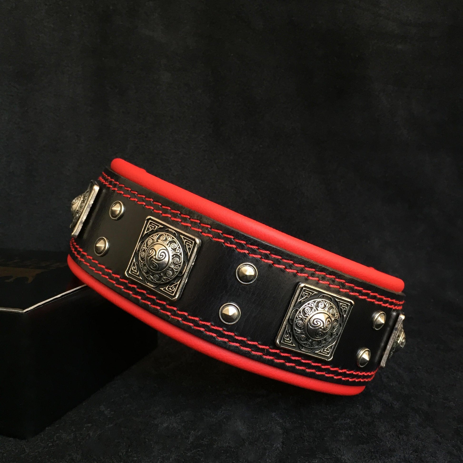 Premium Pet Guardian Gear: The "Eros" collar 2.5 inch wide black & red - Sanctum Paws and Fangs