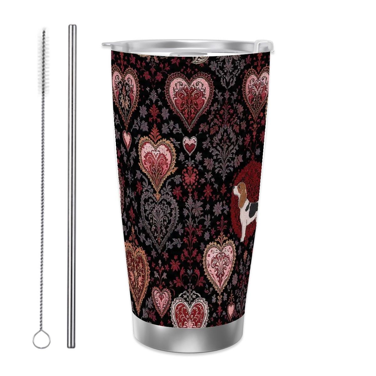 Dogs Love Travel Coffee Mug (20oz) with Silver Edge (Collection-1)