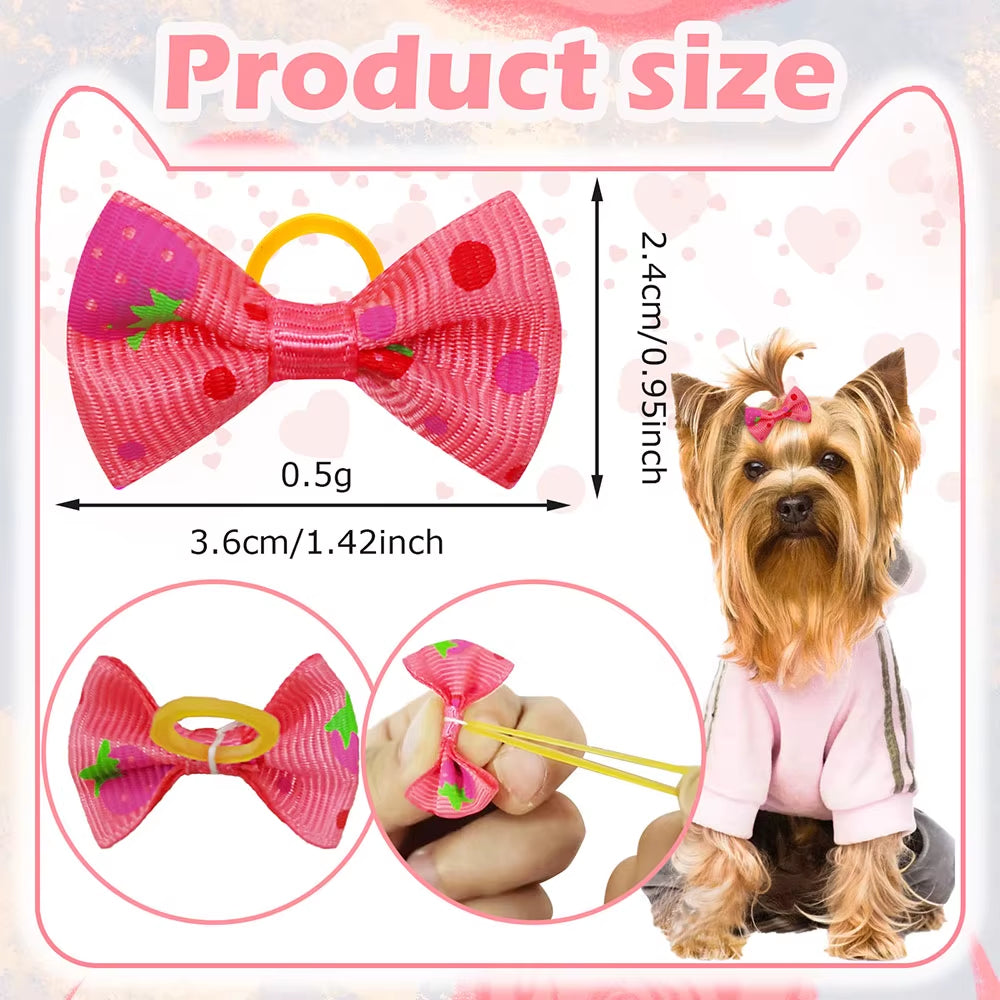 100PCS Dog Bows New Mixed Colors Puppy Bows Pet Dog Supplies with Rubber Bands Handmade Pet Grooming Accessories for Dogs